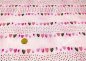 Preview: Otter Stripe rosa Herzchen, Blumen, Blätterranken und Punkte in Reihen Baumwoll-Jersey von Hilco Mädchenstoff