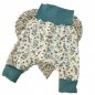 Preview: Baby Pumphose Handmade Design Flowers ecru, Bündchen petrol