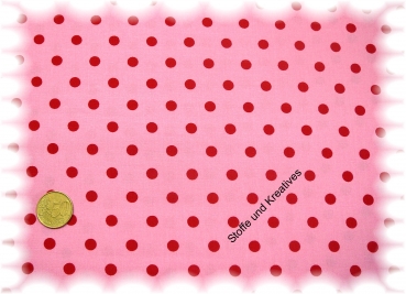 Punktestoff 7 mm   Popeline,Baumwolle rosa, rot