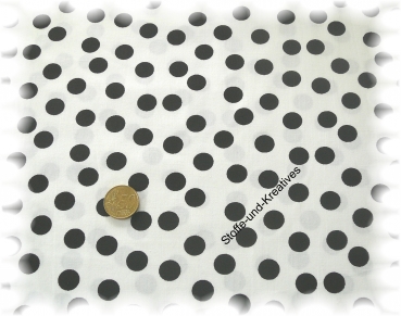 Punktestoff  cotton print dots white,black 15 mm