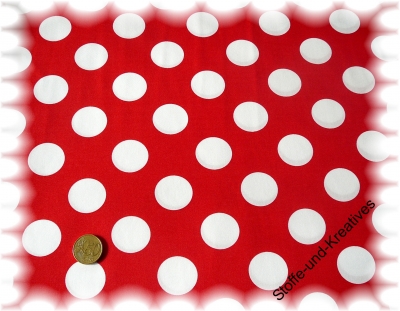 Dots large  cotton print red, white    Rest 64 cm reduced!!