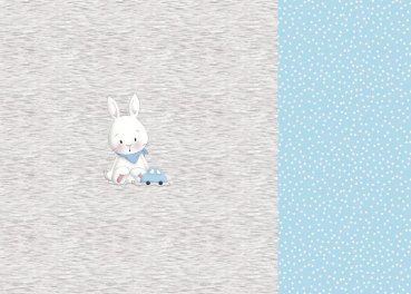 Hasi Panel ecru grey mottled, ligth blue fabric with bunny Hilco