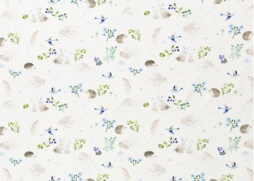 Little Spring Jersey in weiß blau mit kleinen Tieren und Blumen, Swafing, Stoff für Kinder und Erwachsene