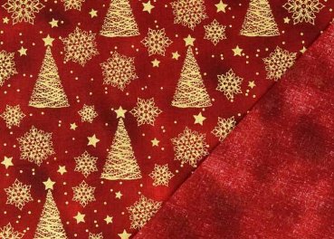 Golden Trees christmas fabric red