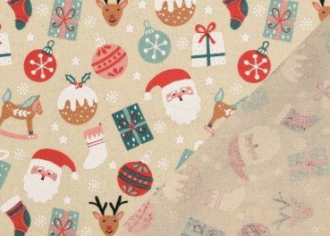 XMAS Allerlei Canvas ecru christmas fabric with christmas motifs