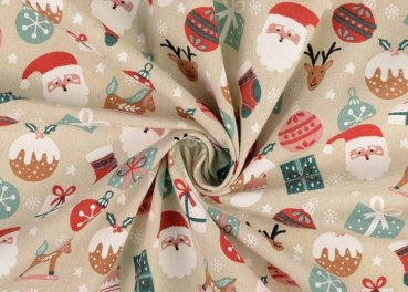 XMAS Allerlei Canvas ecru christmas fabric with christmas motifs