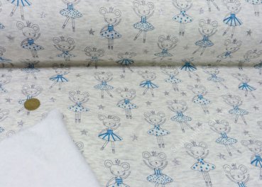 Alpenfleece Dancing Ballerina ecru, Mäuse als Ballerinas mit Glitzer auf Kuschelsweat  stoffe und kreatives Welt der Kinderstoffe