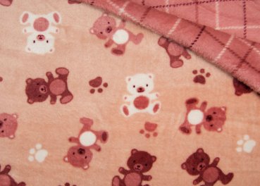 Kuschelnicky Bären rose Doubleface flanell fleece  fabric for kids