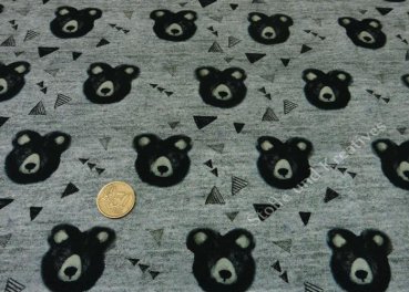 Bear  Hilco grau Sweatshirtstoff mit Bären für Hoodies und Co, Kinderstoff mit Autos