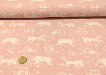 Benno Jersey fabric for children by Swafing with forest animals, pink