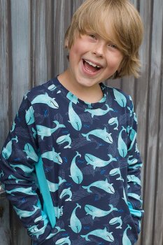 Cap'tain Looping dark blue sweat fabric with fish for children by Hilco