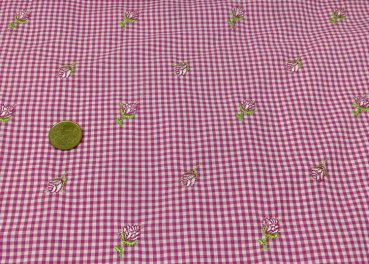 check and roses cotton poplin pink fabric with small flowers