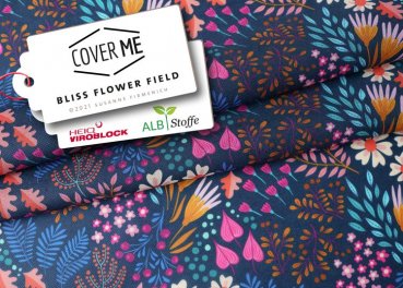 Cover Me Albstoffe Hamburger Liebe Design Flower Field blau Upgrade für FFP2 Masken HeiQ Filtervlies