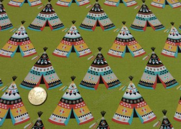 Cowboy Tipi Hilco fabric for kids green