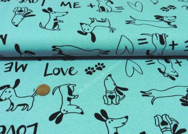 Dog Walk mint melange Hilco jersey fabric with dogs for children