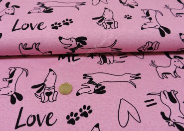 Dog Walk Hilco Jersey mit Hunden Kinderstoff Meterware in pink melange