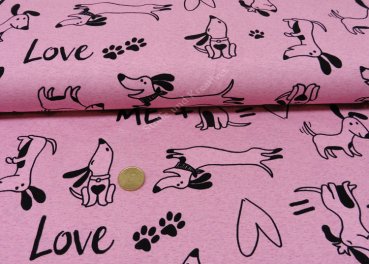 Dog Walk pink melange Hilco jersey fabric with dogs for children