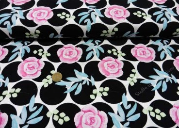 Dots Roses white black jersey Hilco fabric for kids and adults with dots and roses by Petra Laitner