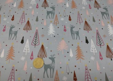 Emma christmas fabric, grey, cotton print