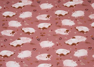 Fancy Piggy Baumwoll-Jersey mit kleinen Schweinchen ein Kinderstoff von Hilco passend zur Stoffserie Fancy Farm