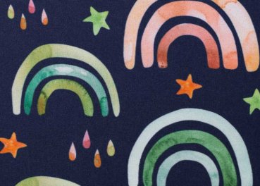 Fiete Softshell dark blue fabric with rainbows by Swafing