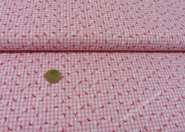 Flower Carreau fabric vichy check and flowers pink white