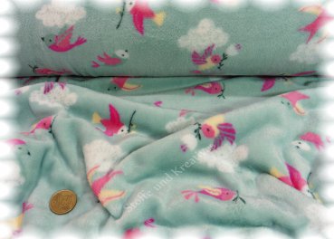 Flying Birds soft mint Kuschelnicky Vögel kinderstoffe stoffe und kreatives welt der Kinderstoffe Wellnessfleece