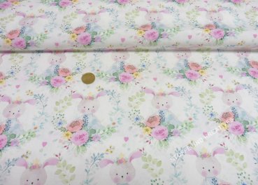 Girls Thing Rabbit cotton woven fabric ecru by Hilco