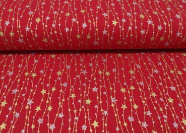 Glitzersterne christmas fabric red