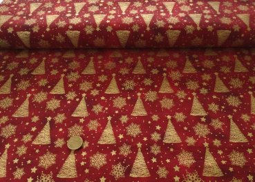 Golden Trees christmas fabric red