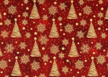 Golden Trees christmas fabric red