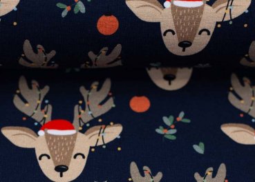 Holly Swafing Weihnachtsstoff, Sweatstoff mit Rehköpfchen für Weihnachtssweater