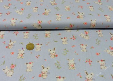 Hoppelchen organic cotton grey fabric for children with rabbits