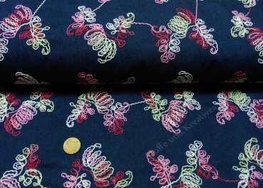 Jeans embroidery Flowers dark blue