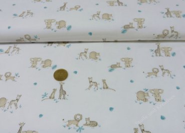 Little Leo organic cotton ecru fabric for children with little animals