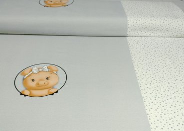 Little Miss Hilco Panel mit Schweinchen und Punkten, hellgrau, Baumwoll-Jersey Motivstoff Jersey für Mädchen
