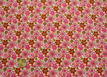 Lotta cotton woven fabric with flowers pink