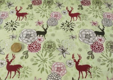 Maria christmas fabric green with deer and flowers