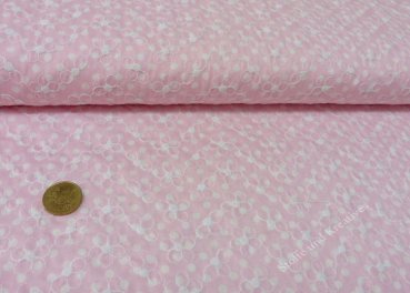 Mila Baumwolle Webware Punktestoff mit Stickerei in rosa weiß