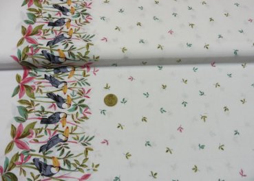 Paikea Border white Hilco fabric for girls with flowers and toucans