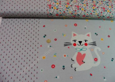 Panel Kity Cat grau Jersey mit Katzenmotiv für Kinder