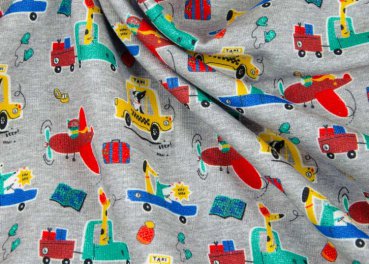 Pets grey melange fabric with vehicles and pets by Hilco