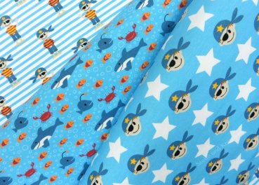 Pirato fabrics with pirates and fishes jersey by Hilco and JaTiJu  fabric for kids