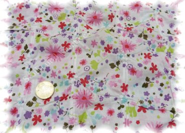 Piripiri Baumwolle Webware mit Blumen, weiß pink