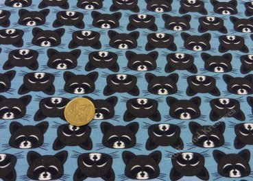 Raccoon Party Only Raccoons by Petra Laitner für Hilco blau Sweatshirtstoff mit Waschbärköpfen, Kinderstoff