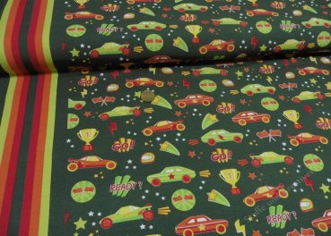 Ready Go olive jersey Hilco fabric for kids with cars by JaTiJu