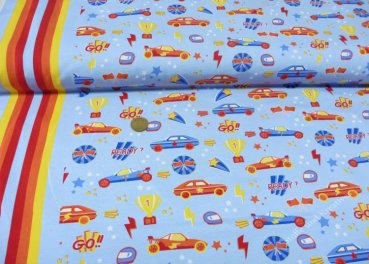 Ready Go blue jersey Hilco fabric for kids with cars by JaTiJu