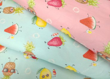 Refresh Fruits jersey pink or aqua Hilco fabric for kids