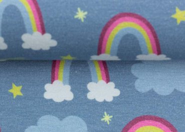 Prinzessin Phantasie Rainbow Kinderstoff mit Regenbogen, Sternen und Punkten Jersey für Mädchen von Swafing