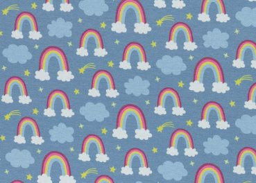 Prinzessin Phantasie Rainbow Kinderstoff mit Regenbogen, Wolken und Sternen Jersey für Mädchen von Swafing